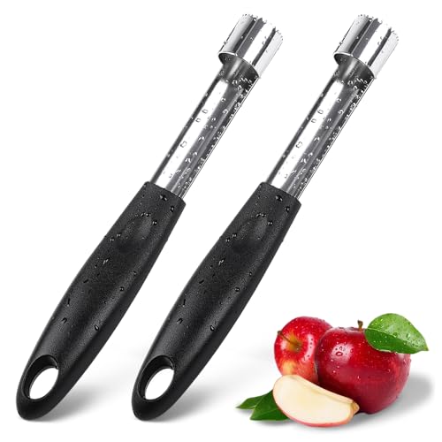 2PCS Apple Cupcake Corer, Fruit Vegetable Core Remover, Profession Healthy Stainless Steel Apple Remover Household Kitchen Tool for Fuji, Pears, Bell Peppers - Black