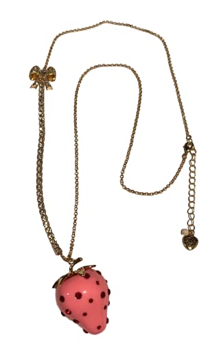 Betsey Johnson Pink Strawberry With Red Rhinestone Long Chain Necklace Gold Tone Valentine