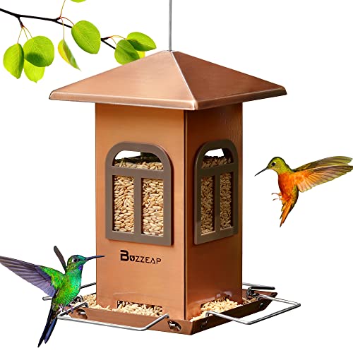 Buzzeap Bird Feeder for Outside Hanging, Bird Seed for Outside Wild Bird Feeders for Garden Yard Outdoor Decoration, Chew-Proof and Rust-Proof