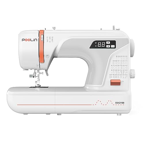 POOLIN Computerized Sewing Machine, 107 Stitch Applications, 8 Included Presser Feet, Adjustable Stitch Length and Width, 2 Sewing Modes for Home Use