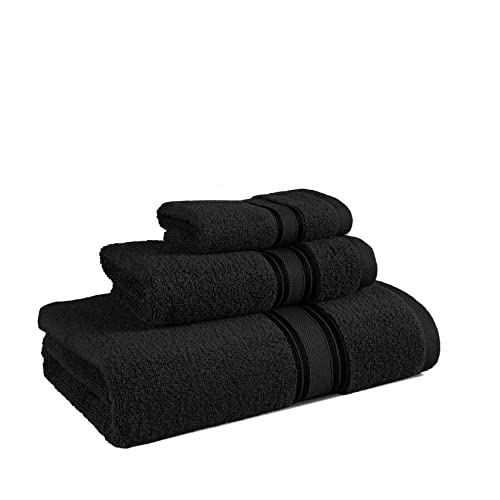 LANE LINEN Luxury Bath Towels Set - 3 Piece Set, 100zz Cotton Bathroom Towels, Zero Twist, Quick Dry Shower Towels, Absorbent Bath Towel, Super Soft, 1 Bath Towel, 1 Hand Towel, 1 Wash Cloths - Black