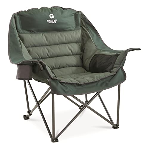 Guide Gear Oversized Extra Large Padded Camping Chair, Portable, Folding, Large Camp Lounge Chairs for Outdoor, Adults, Men and Women, Heavy-Duty 400 Pound Capacity, with Cup Holder