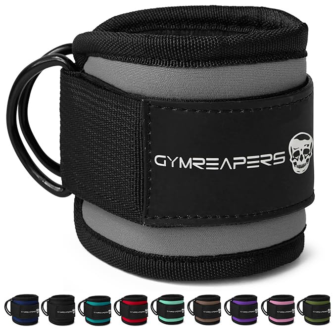 Gymreapers Ankle Straps (Pair) For Cable Machine Kickbacks, Glute Workouts, Lower Body Exercises - Adjustable Leg Straps with Neoprene Padding (Overcast, Pair)