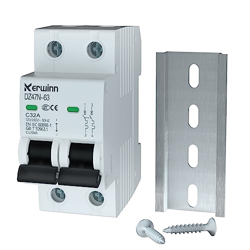 KERWINN Miniature Circuit Breaker 120V_240V ac Circuit Breaker 2Pole 32Amp Smart Circuit Breaker DIN Rail Mount for Marine Power Systems,Solar photovoltaic Systems(C32A)