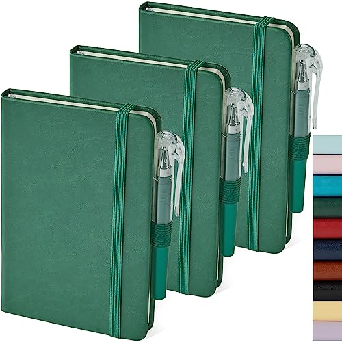 NIRMIRO 3 Pack Pocket Notebook Journals, Mini Small Leather Lined Journal Notebooks for Note Taking, Small Notepad with Pen Holder, Dark Green