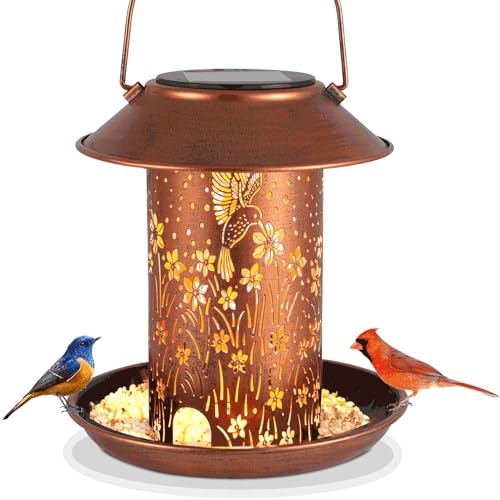 Bird Feeders for Outdoors Hummingbird Solar Lanterns Outdoor Waterproof Hanging Garden Decor Gifts for Women Mom Grandma Metal Solar Decoration Outside for Yard, Patio, Lawn, Pathway, Landscape