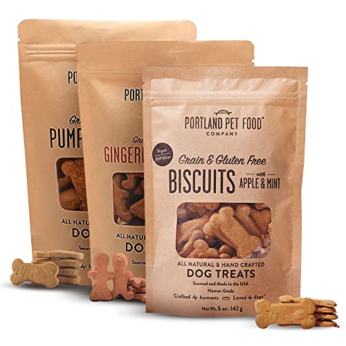 Portland Pet Food Company Healthy Dog Treats Vegan Variety Pack - Grain-Free, Human-Grade, Apple, Gingerbread, Pumpkin Dog Treats - Natural Dog Training Treats & Biscuits Made in the USA Only - 3-Pack