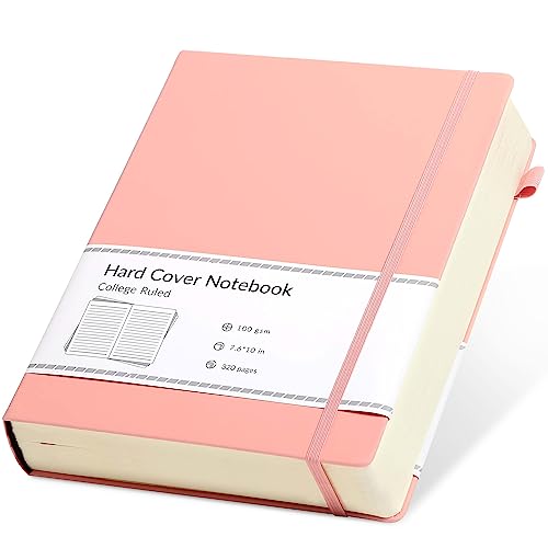 CAGIE Lined Journal Notebook, 320 Pages College Ruled Notebook, 100 Gsm Paper Thick Journal, B5 Hardcover Leather Journals for Writing Women, 7.6x10 In, Pink