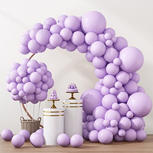 RUBFAC 129pcs Pastel Purple Balloons Different Sizes 18 12 10 5 Inches for Garland Arch, Light Purple Balloons for Birthday Baby Shower Gender Reveal Wedding Party Decoration