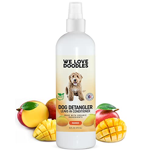 We Love Doodles Dog Detangler Spray - Leave-in Conditioner for Dogs - Dog Detangling Spray - Dematting Spray for Dogs - Tangle Remover - Made in The USA - Large 16 fl oz (Mango)