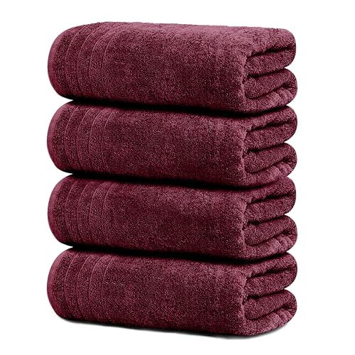 Tens Towels Large Bath Towels, 100zz Cotton, 30 x 60 Inches Extra Large Bath Towels, Lighter Weight, Quicker to Dry, Super Absorbent, Perfect Bathroom Towels (Pack of 4, Burgundy)