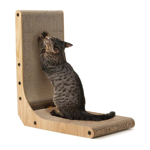 FUKUMARU Cat Scratcher, 18.7 Inch L Shape Cat Scratch Pad Wall Mounted, Cat Scratching Cardboard with Ball Toy for Indoor Cats