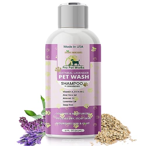 5 in 1 Oatmeal Lavender-Lilac Dog Shampoo and Conditioner 17oz-Organic Soap_Sulfate Free-Deshed Moisturizer for Dandruff Allergies & Itchy Dry Sensitive Skin-Grooming for Smelly Puppy-Pro Pet Works