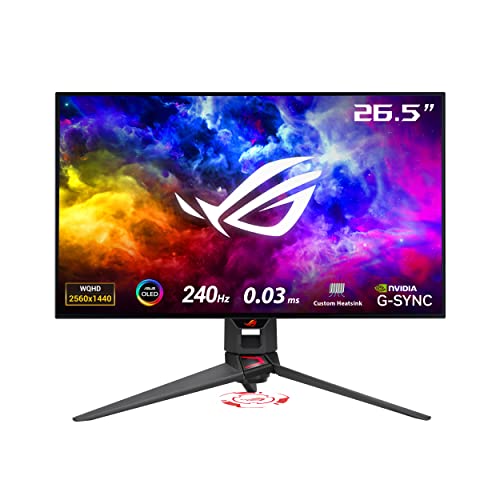 ASUS ROG Swift 27”1440P OLED DSC Gaming Monitor (PG27AQDM) - QHD (2560x1440), 240Hz, 0.03ms, G-SYNC Compatible, Anti-Glare Micro-Texture Coating, 99zz DCI-P3, True 10-bit, DisplayPort,Black