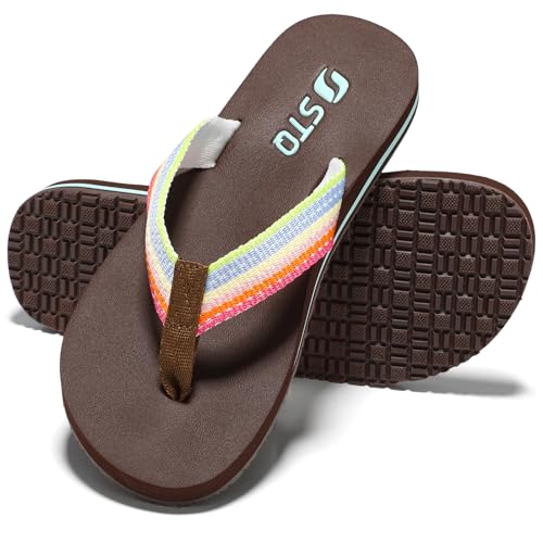 STQ Women Beach Flip Flops with Arch Support Thong Sandals for Water Shower Vacation Coffee Multi Size 8