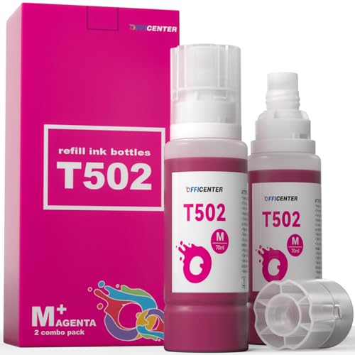 OFFICENTER T502 502 Ink Refill Bottles Magenta for EcoTank ET-4760 ET-2760 ET-2750 ET-2720 ET-3760 ET-2850 ET-15000 ET-2800 ET-4700 ST-4000 ST-2000 ET-3710 ET-3850 ET-3750 ET-2803 Printer(2 * 70ml)