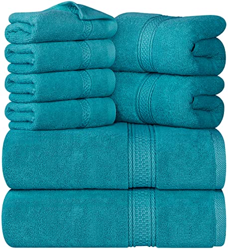 Utopia Towels 8-Piece Premium Towel Set, 2 Bath Towels, 2 Hand Towels, and 4 Wash Cloths, 600 GSM 100zz Ring Spun Cotton Highly Absorbent Towels for Bathroom, Gym, Hotel, and Spa (Teal)