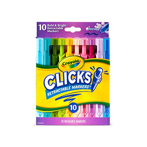 Crayola Clicks Retractable Markers (10ct), Washable Markers for Kids, Click Markers, School Supplies for Kids, Gifts, Ages 5+