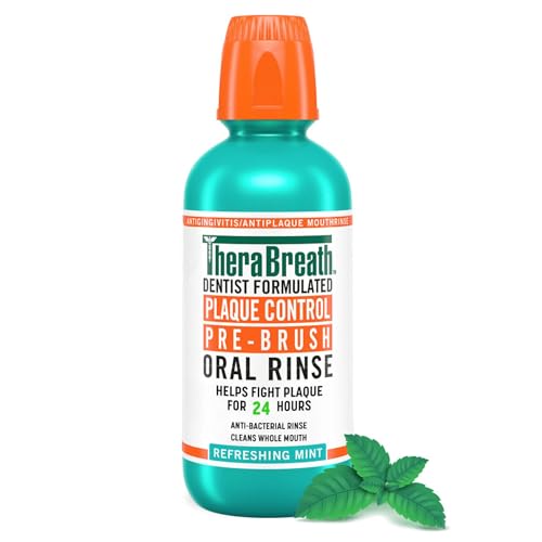 TheraBreath Plaque Control Mouthwash, Cool Mint, Pre-Brush Rinse, 16 Fl Oz