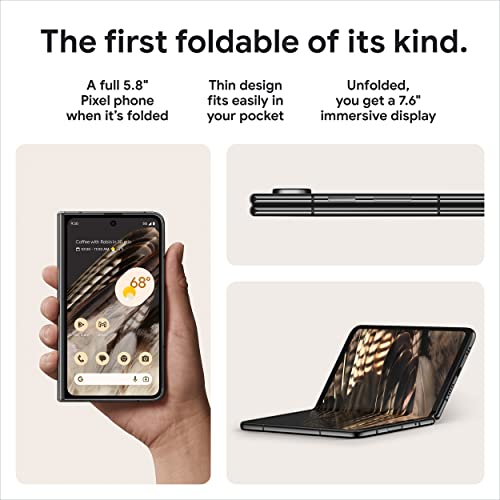 Google Pixel Fold - Unlocked Android 5G Smartphone with Telephoto Lens and Ultrawide Lens - Foldable Display - 24-Hour Battery - Obsidian - 512 GB