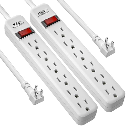 CRST 2 Pack 6-Outlet Power Strip with Switch, 15A_1875 Heavy Duty Plug, Grounded, Integrated Circuit Breaker, 3-Prong, Wall Mount, 2.5 Ft Extension Cord, ETL Listed