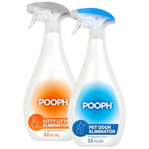 Pooph Pet Odor Eliminator and Litter Box Deodorizer - 2-32oz Bottles - Dismantles Odors on a Molecular Basis, Freshens Cat Litter Boxes, Removes Urine, Feces, and Ammonia Odors