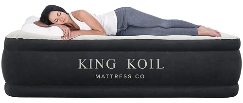 King Koil Luxury Full Size Plush Pillow Top Air Mattress with Built-in High-Speed Pump for Home, Camping & Guests-Inflatable Airbed Double High Blow Up Mattress, Durable, Waterproof - 1-Year Warranty