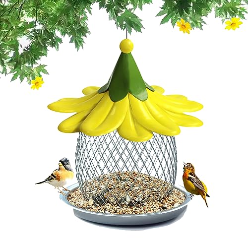 Bird Feeder for Outdoors Hanging, Heavy Duty Metal Bird Seed Feeders, Nature Flower Shape for Attracting Wild Birds, Weatherproof & Durable Squirrel Proof, Gifts for Bird Lovers Christmas