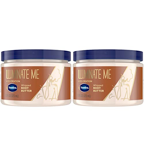 Vaseline Illuminate Me Body Butter - Radiant Whipped Body Butter, Moisturizing Body Butter for Melanin-Rich Skin, Whipped Shea Butter for Skin with 24-Hour Moisture, 11 Oz Ea (Pack of 2)