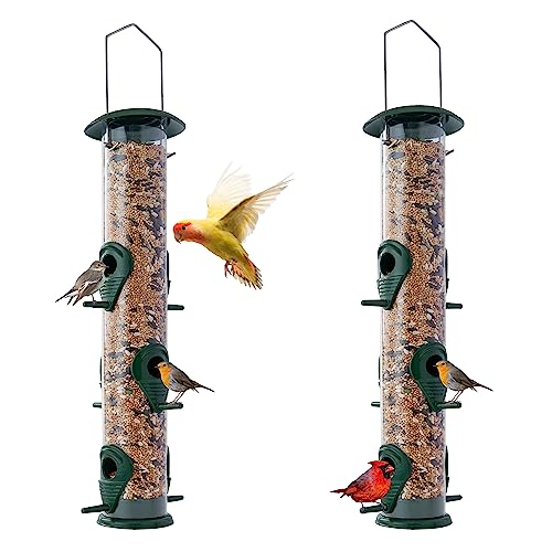 MIXUMON Set of 2 Metal Tube Bird Feeders for Outside – 6 Port, 16 Inches – Tube Wild Bird Feeder, Chew-Proof and Rust-Proof - Great for Mom