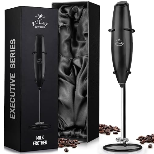 Zulay Executive Series Ultra Premium Gift Milk Frother For Coffee with Deluxe, Radiant Finish - Coffee Frother Handheld Foam Maker - Electric Milk Frother Handheld For Lattes Premium UV Black