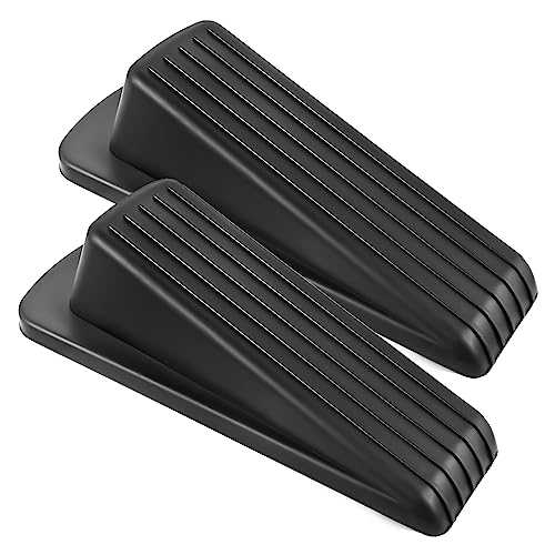 JZWBLILY Door Stoppers for Bottom of Door on Floor, Premium Rubber Door Stopper Wedge, Floor Sturdy Stackable Door Stops for Carpet Heavy Duty Door, Door Gaps (Black, 2 Pack)