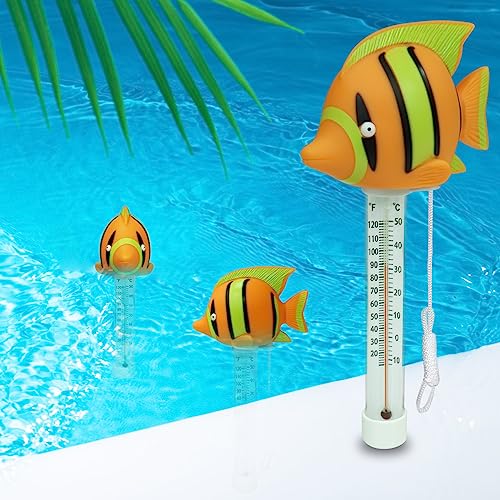 KingSom Floating Pool Thermometer, Large Size Easy Read Water Temperature Thermometer, Pro Swimming Pool Thermometer with String, Hot Tub Thermometer, Floating Cute Fish Thermometer for Pond Spa - 1PC