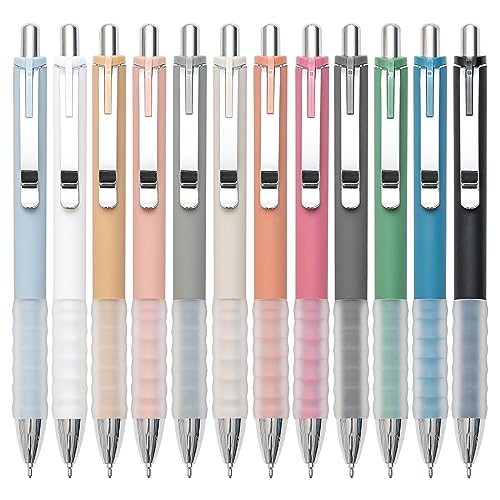 Linbsunne Ballpoint Pens Black Medium Point 1mm Pen with Super Soft Grip Ball Point Pen for Men Women Retractable Pens (silver-12 pcs)