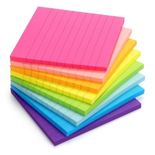 8 Pads Lined Sticky Notes 4x4 Sticky Notes with Lines Self-Stick Note Pads 8 Bright Multi Colors, 50 Sheet_Pad