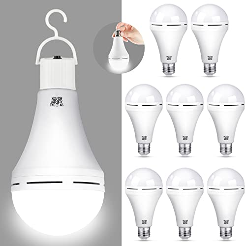 Rechargeable Emergency LED Light Bulb White Light Bulbs 6500k Battery Backup for Power Failure with Hook E27 Base for Camping Outdoor Activity Power Outage (16 Pieces,12 Watt)