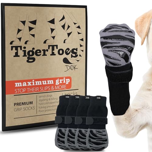 DOK TigerToes Premium Non-Slip Dog Socks for Hardwood Floors - Extra-Thick Grip That Works Even When Twisted - Prevents Licking, Slipping, and Great for Dog Paw Protection (X-Large)