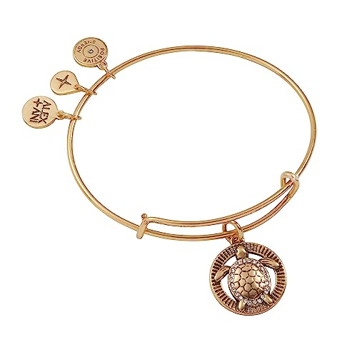 Alex and Ani Turtle Charm Bangle Bracelet, Shiny Gold Finish, 2 to 3.5 in