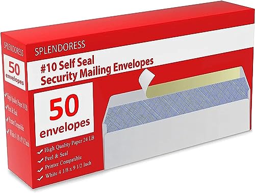 50 Mailing Envelopes, Self Seal Letter Size, 10 White Windowless Security Tinted Envelope, 4-1_8 x 9-1_2 Inches, Quality 24 LB