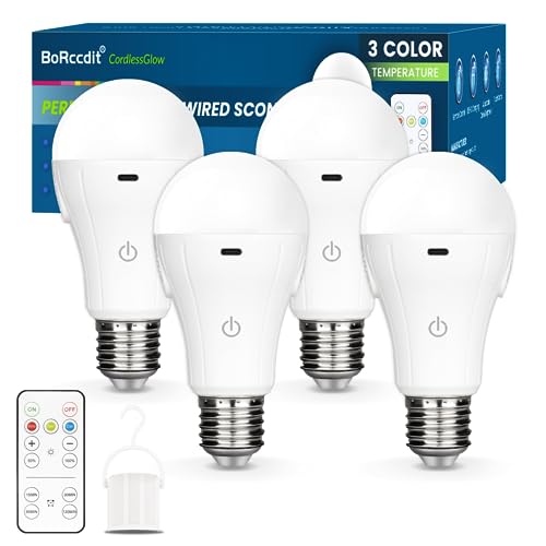 CordlessGlow 15W A19 Rechargeable Light Bulbs with Remote, 3 Color Temperatures + Dimmable Battery Powered Light Bulbs,up to 24 Hours