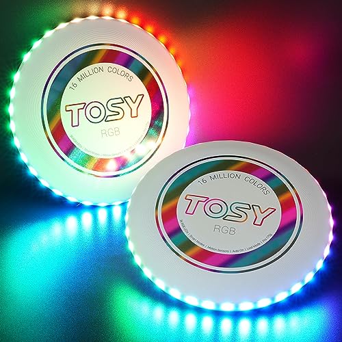 TOSY Flying Disc - 16 Million Color RGB or 36 or 360 LEDs, Extremely Bright, Smart Modes, Auto Light Up, Rechargeable, Perfect Birthday & Camping Gift for Men_Boys_Teens_Kids, 175g frisbees