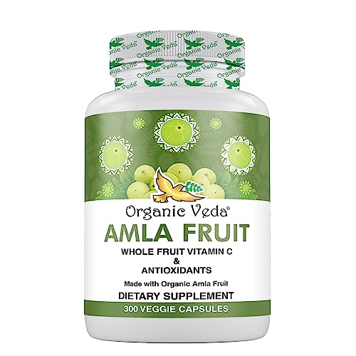 Organic Veda Amla Capsules - 1500mg, 300 Capsules Organic Whole Fruit Amla Powder - Natural Vitamin C for Immunity, Skin Radiance, Antioxidants - Vegan, Non GMO, Raw Vitamin C Supplements