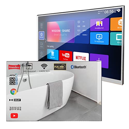 Soulaca 22 inches Smart Mirror TV Screen Waterproof Bathroom Shower Television Integrated WiFi Bluetooth 1080P ATSC Tuner 2024 New Model