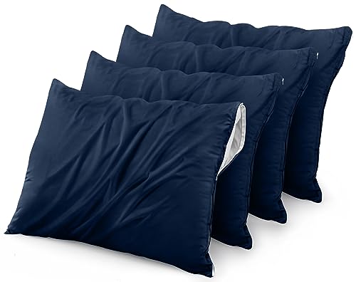 Utopia Bedding Waterproof Pillow Protector Zippered (4 Pack) King Navy – Bed Bug Proof Pillow Encasement 20 x 38 Inches