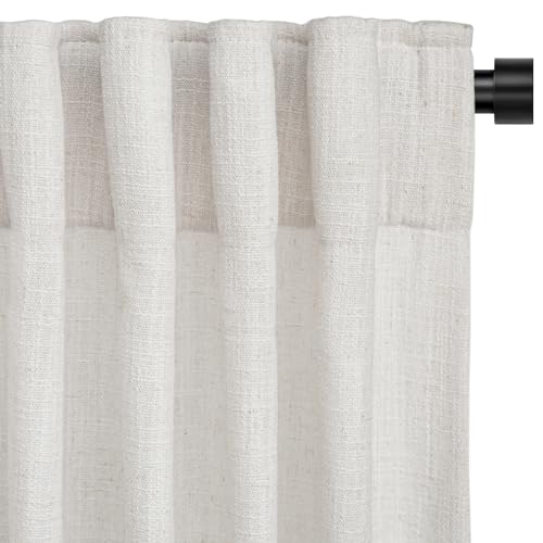 INOVADAY Linen Curtains 84 Inches Long for Living Room Bedroom, Back Tab Sheer Privacy Curtains 84 Inch Length 2 Panels, Light Filtering Farmhouse Curtains&Drapes Cream Colored, Linen W50xL84