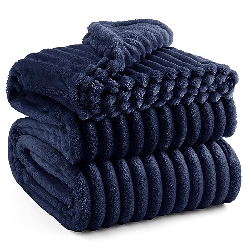 Bedsure Blue Fleece Blanket for Couch - Super Soft Cozy King Blankets for Women, Cute Small Blanket for Girls, 108x90 Inches