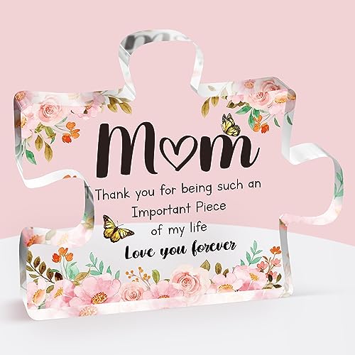 Gifts for Mom - Delicate Mom Birthday Gifts from Daughter Son - Engraved Acrylic Block Puzzle Piece 3.9 x 3.3 inch - Thanksgiving Birthday for Mom, Ideas