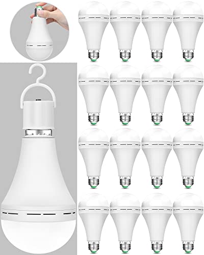 Mudder 12 Pack A21 Rechargeable Light Bulbs 12W Emergency LED Light Bulb Battery Backup Light Bulb with E27 Base Hanging Hooks 1200 mAh 65W Equivalent LED Bulbs for Home Power Failure (White Light)