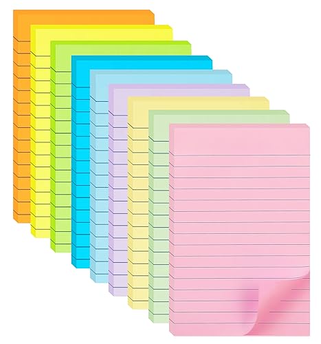 (9 Pack) Lined Sticky Notes 4X6 in Post, 9 Pastel Colors Large Ruled Post Sticky Colorful Super Sticking Power Memo Pads Strong Adhesive, Sticky Notes with Lines for Office, School, 35 Sheets_pad