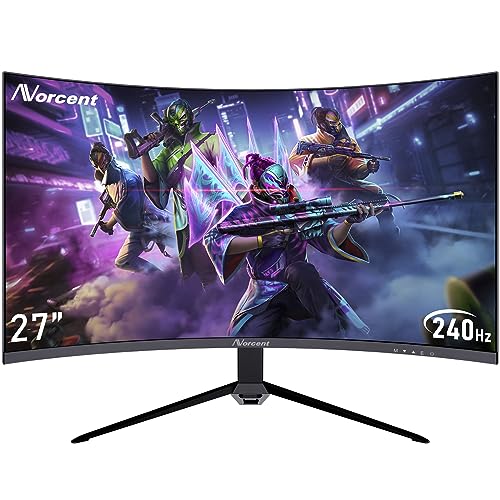 Norcent 27-inch FHD VA Gaming Curved Monitor with Rainbow Lights, 240Hz Refresh Rate, Eye Care 1080P Display, FreeSync G-Sync Compatible, 1ms DisplayPort, HDMI, DP and Speakers